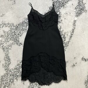 Lover Black Lace Trim Slip Dress Spaghetti Strap Midi Womens Size 4 Date Night